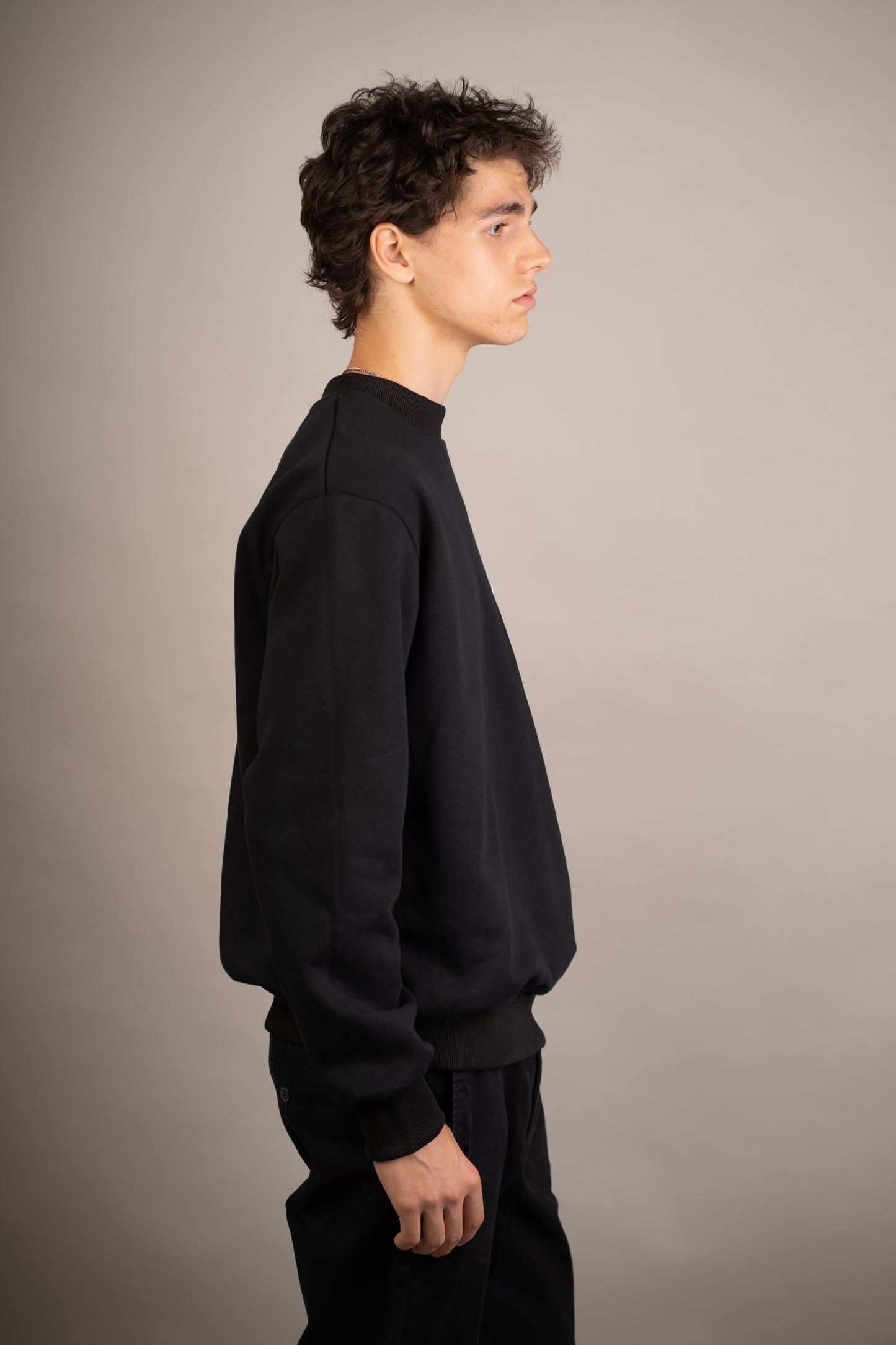 Men's black sweatshirt with still life embroidery on pocket