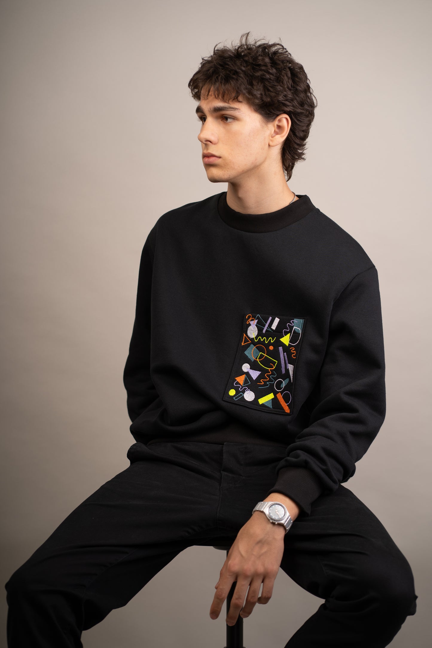 Men's graphic sweatshirt with embroidered funky pocket