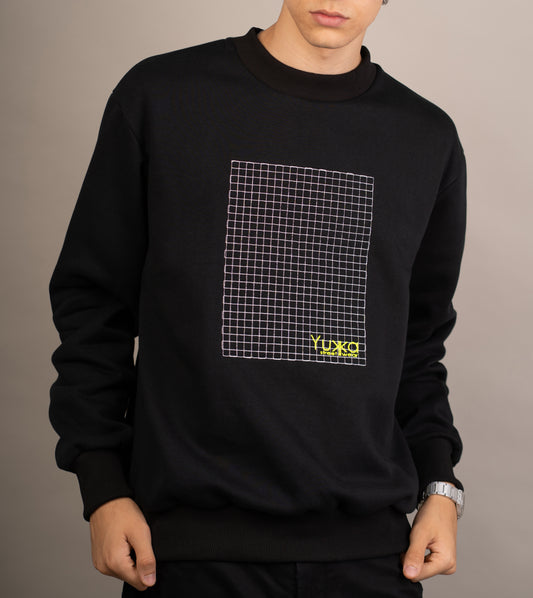 Men's graphic sweatshirt with grid and logo embroidery