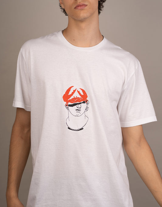 Men's graphic T-shirt with crab on statue embroidery