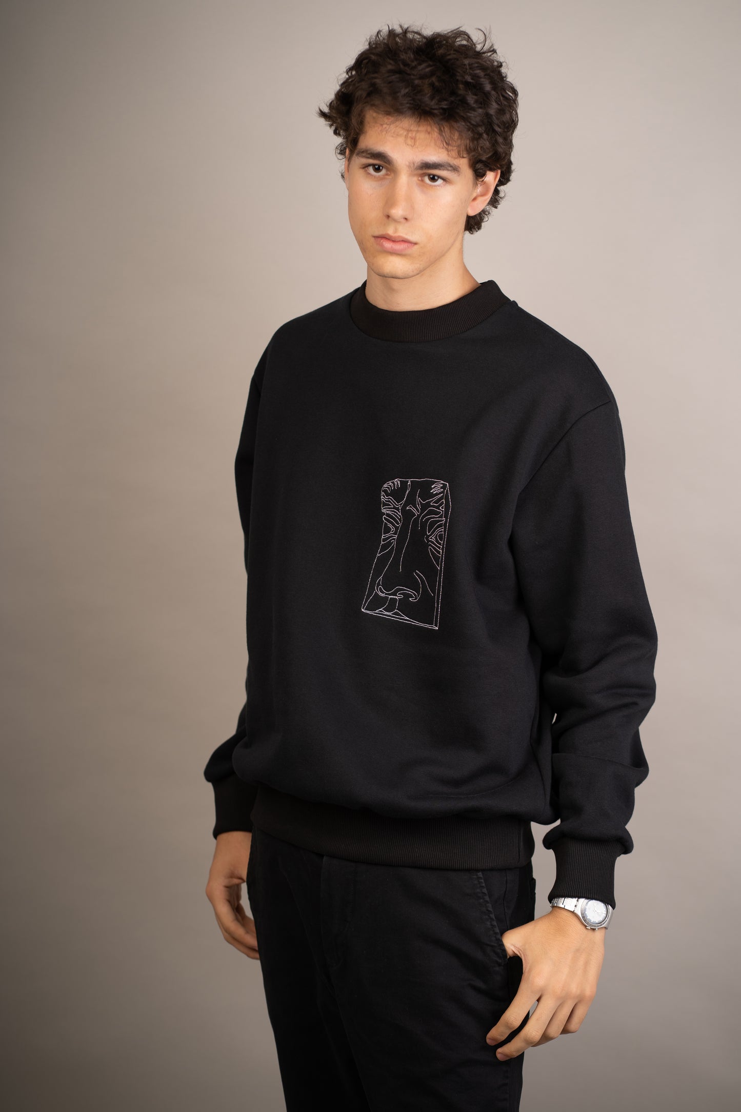 Men's graphic sweatshirt with nose detail embroidery