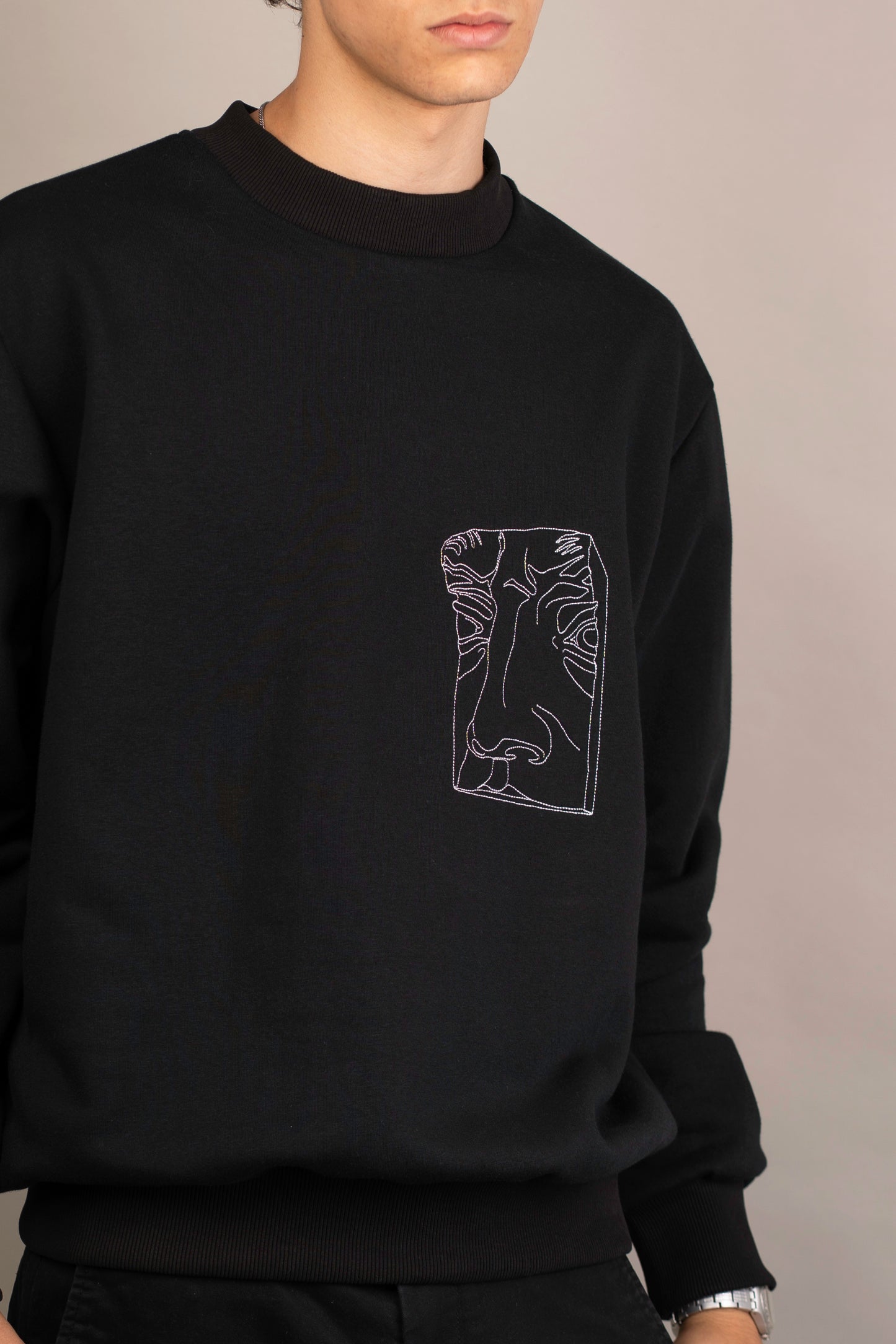 Men's graphic sweatshirt with nose detail embroidery