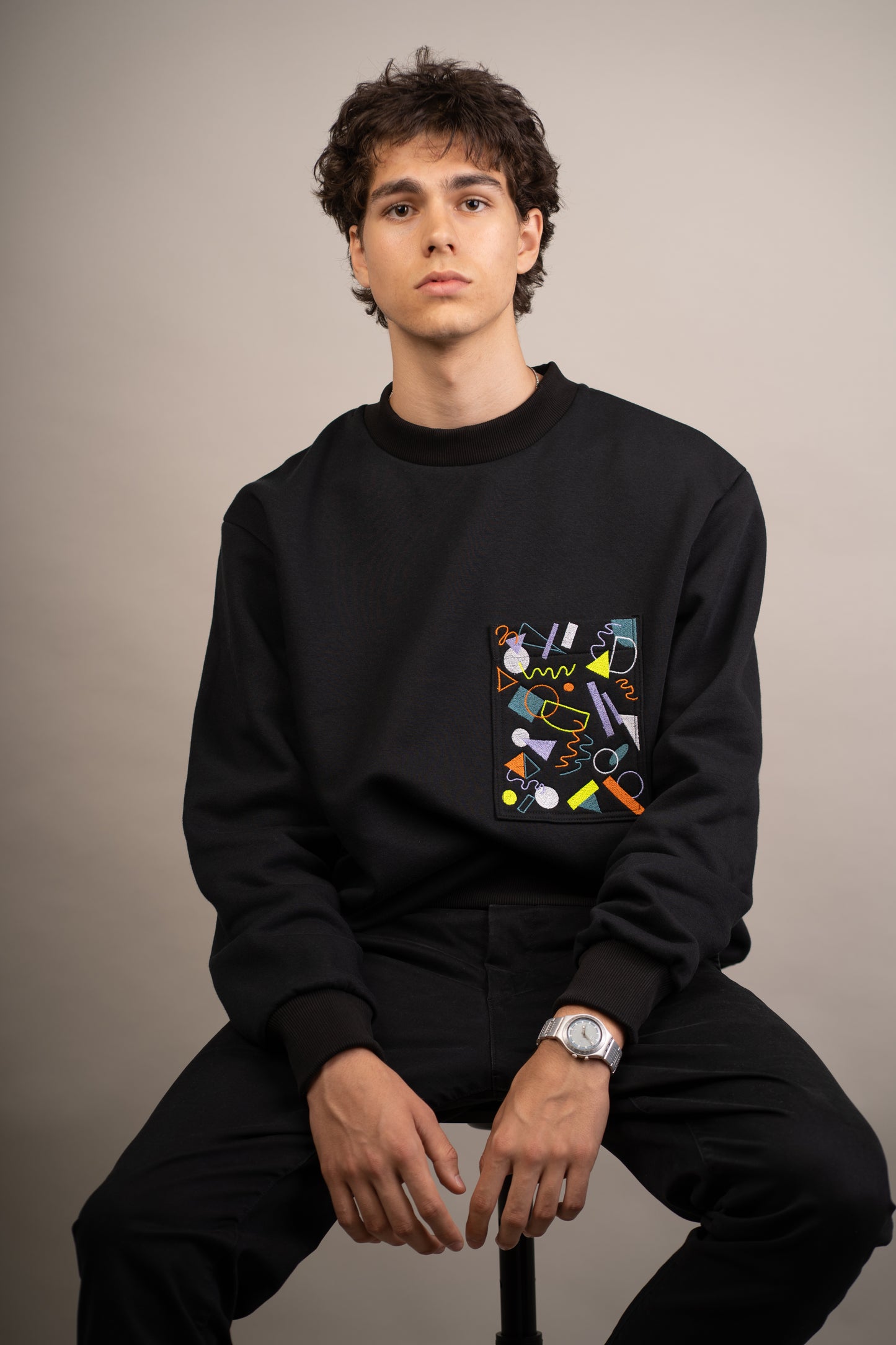 Men's graphic sweatshirt with embroidered funky pocket
