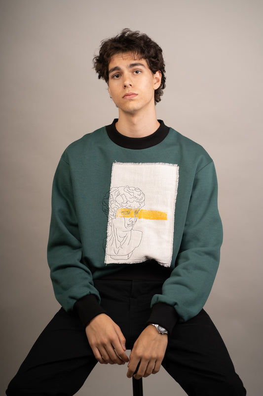Men's graphic sweatshirt with statue bust embroidery