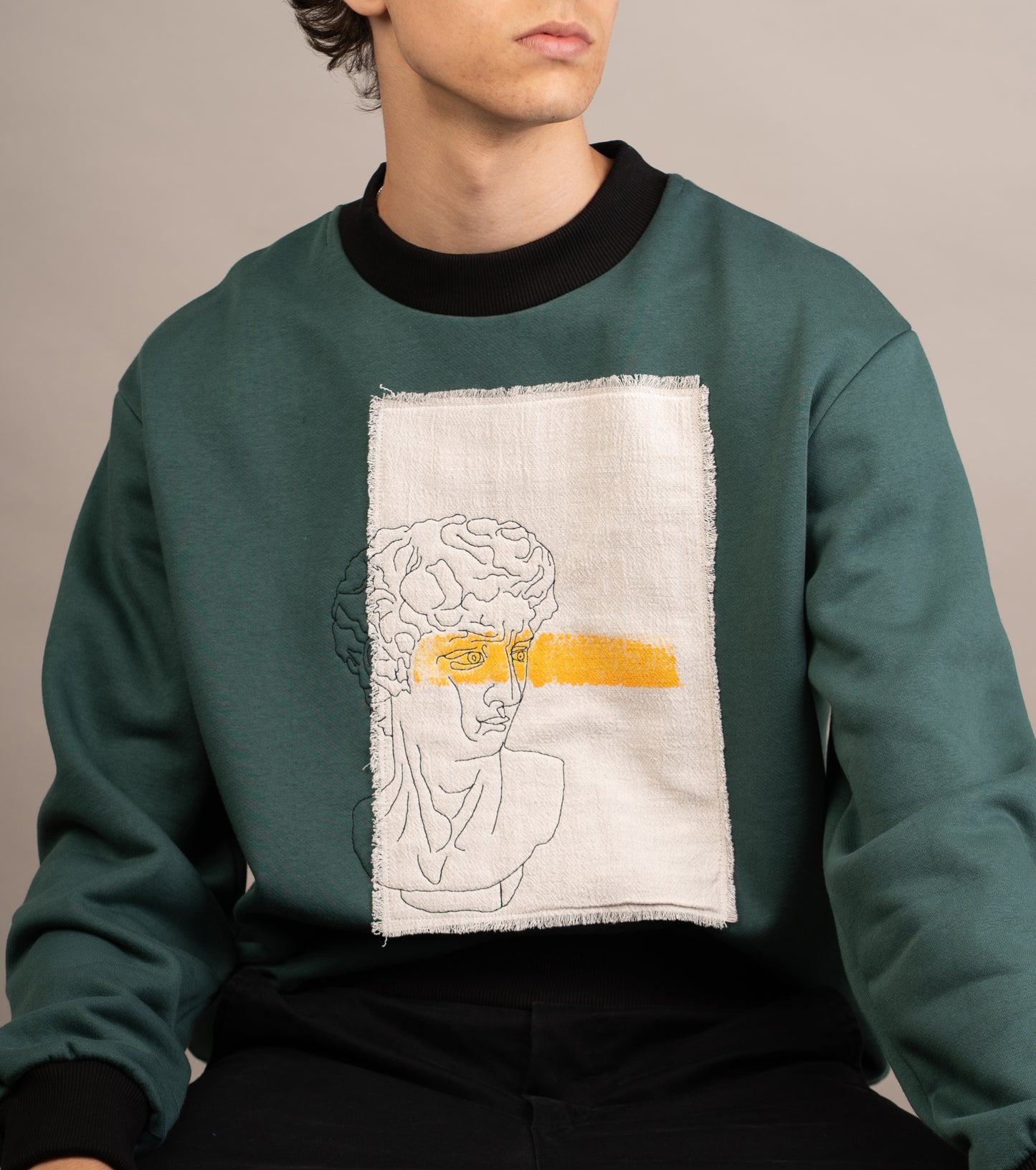 Men's graphic sweatshirt with statue bust embroidery