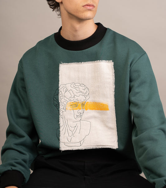 Men's graphic sweatshirt with statue bust embroidery