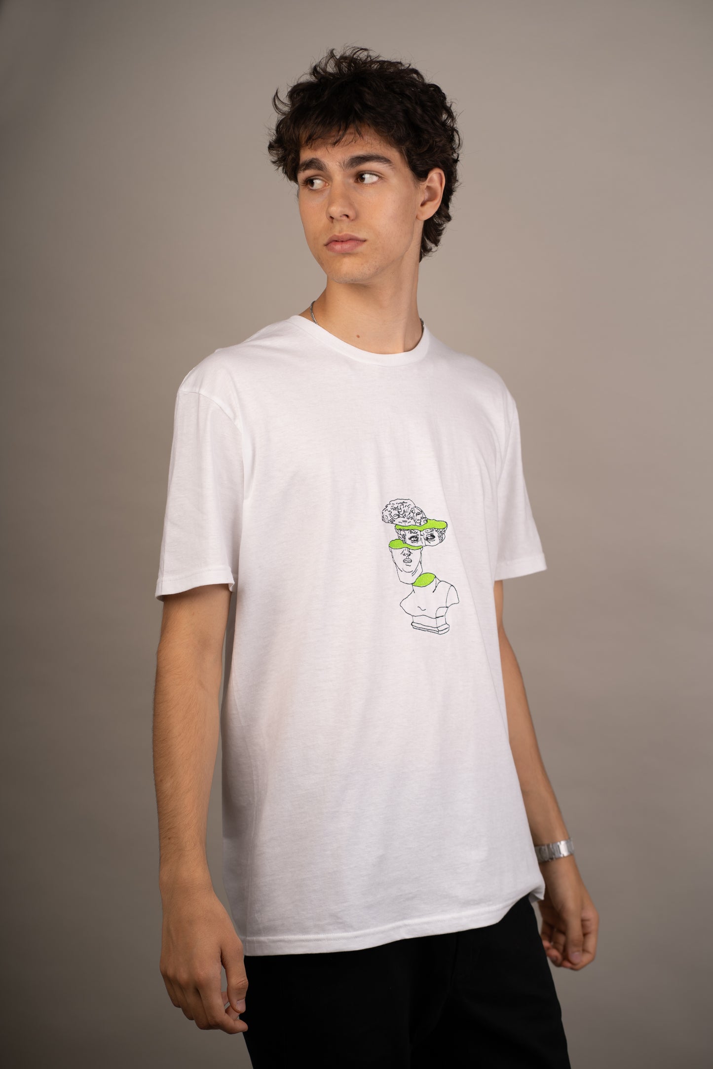 Men's graphic T-shirt with David bust on chest