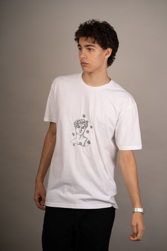 Men's graphic T-shirt with "David seeing spots" embroidery