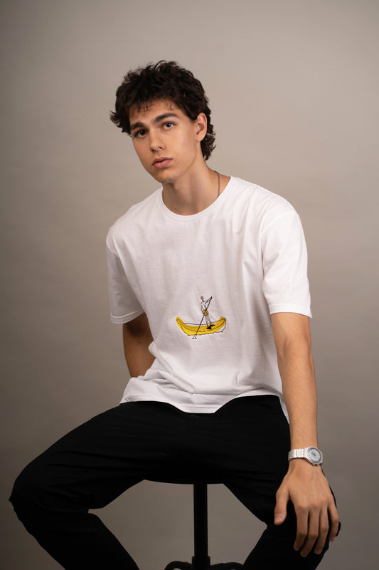 Men's graphic T-shirt with banana s.u.p. embroidery on chest