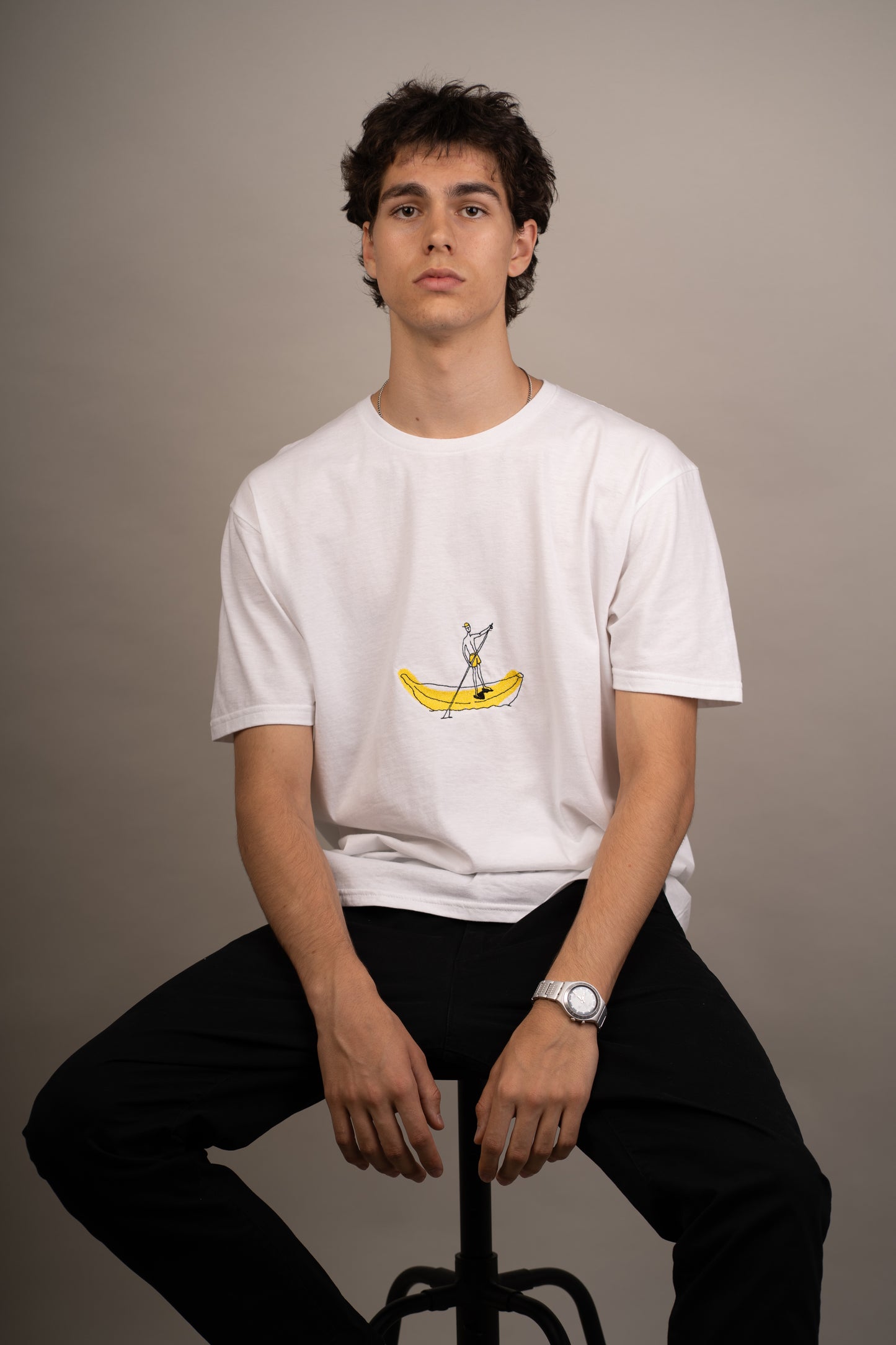 Men's graphic T-shirt with banana s.u.p. embroidery on chest