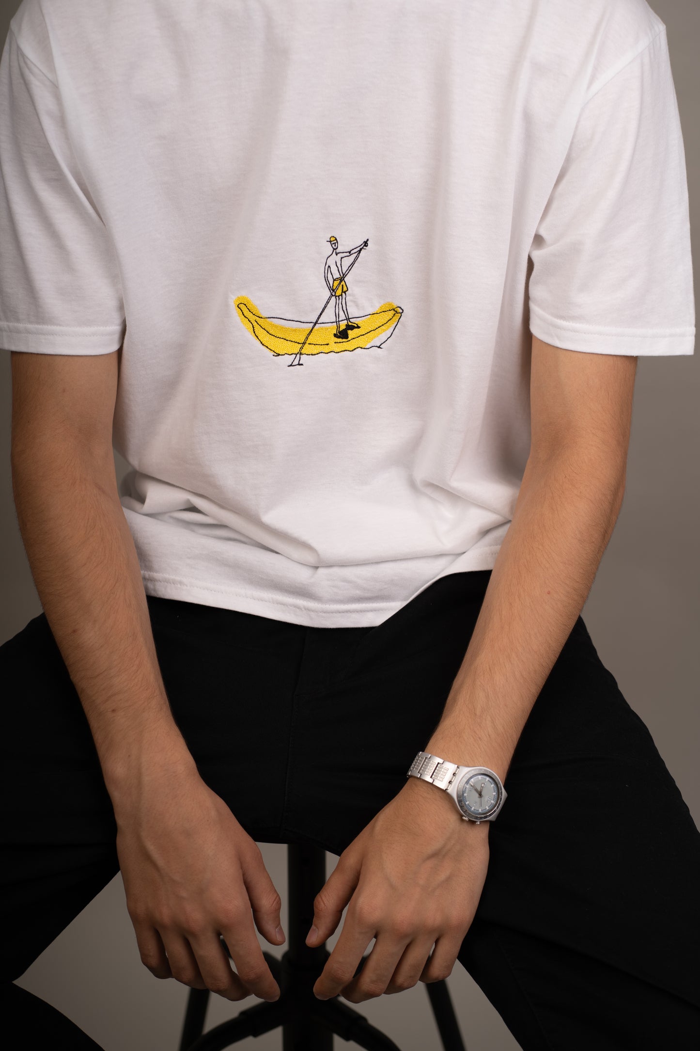 Men's graphic T-shirt with banana s.u.p. embroidery on chest