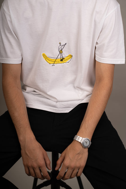 Men's graphic T-shirt with banana s.u.p. embroidery on chest