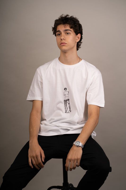 Men's graphic T-shirt with Aphrodite embroidery on chest