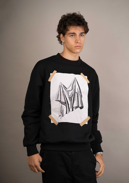 Men's graphic sweatshirt with drapery embroidery
