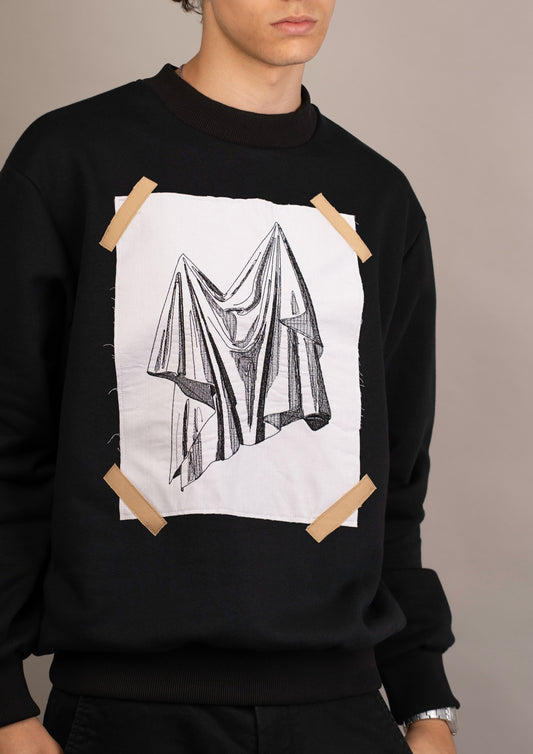 Men's graphic sweatshirt with drapery embroidery