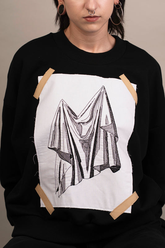 Women's graphic sweatshirt with drapery embroidery
